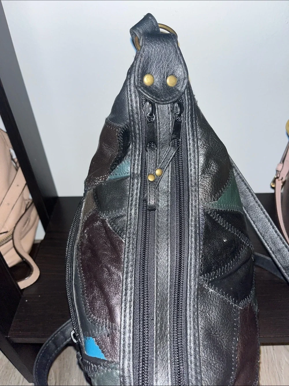 Vintage leather patchwork hobo